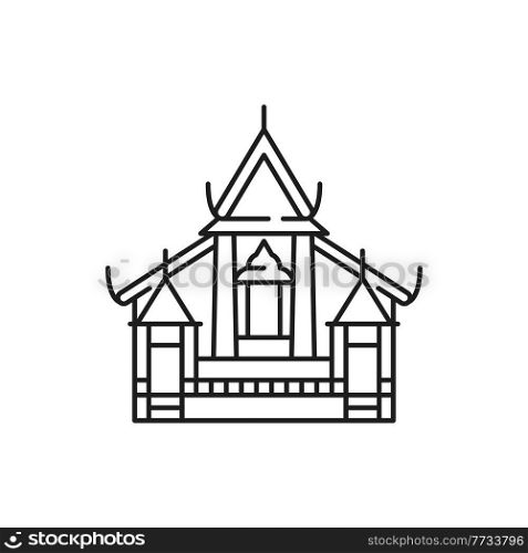 Thailand house isolated thin line icon. Vector outline landmark, palace building, Thai culture architecture. pagoda buddhism religion building, famous travel historical place, national home house. Thai temple isolated Thailand house thin line icon