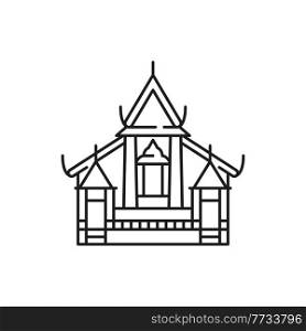 Thailand house isolated thin line icon. Vector outline landmark, palace building, Thai culture architecture. pagoda buddhism religion building, famous travel historical place, national home house. Thai temple isolated Thailand house thin line icon