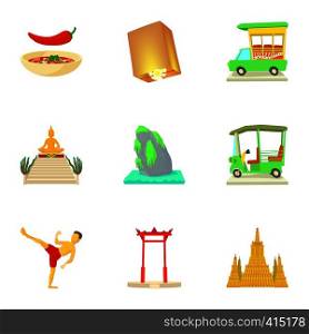 Thailand icons set. Cartoon illustration of 9 Thailand vector icons for web. Thailand icons set, cartoon style
