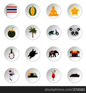 Thailand icons set. Flat illustration of 16 thailand vector icons for web. Thailand icons set, flat style