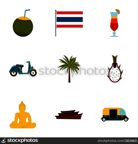 Thailand icons set. Flat illustration of 9 Thailand vector icons for web. Thailand icons set, flat style