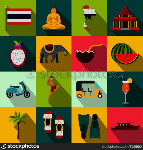 Thailand icons set in flat style for any design. Thailand icons set, flat style