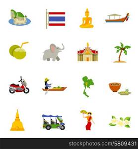 Thailand Icons Set . Thailand icons set with elephants coconuts beaches and boats flat isolated vector illustration