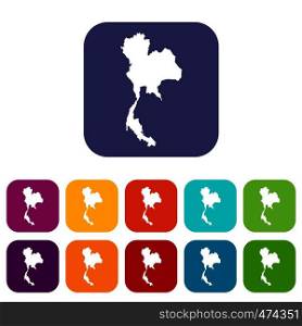 Thailand map icons set vector illustration in flat style In colors red, blue, green and other. Thailand map icons set