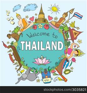 Thailand . Set Thai color vector icons and symbols , vector ill. Welcome to Thailand . Set Thai color vector icons and symbols , vector illustration. Thailand . Set Thai color vector icons and symbols , vector ill