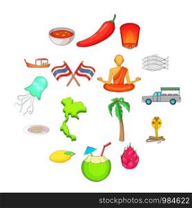 Thailand symbols icons set. Cartoon illustration of 16 Thailand symbols vector icons for web. Thailand symbols icons set, cartoon style