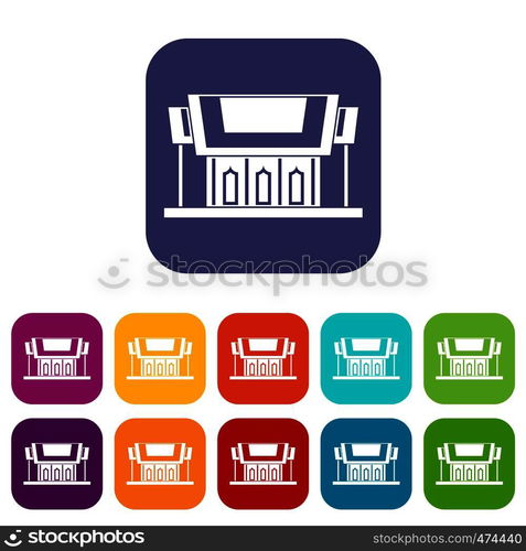 Thailand Temple icons set vector illustration in flat style In colors red, blue, green and other. Thailand Temple icons set