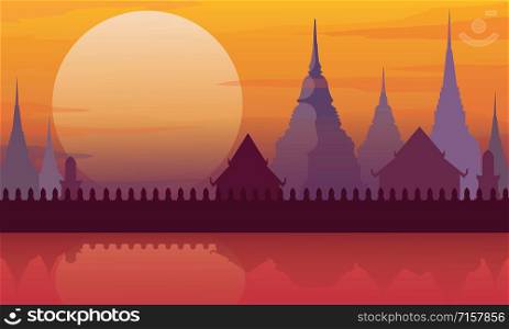 Thailand temple poster vector illustration