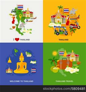 Thailand Tourism Icons Set . Thailand tourism concept icons set with sightseeing traditional food and drinks flat isolated vector illustration