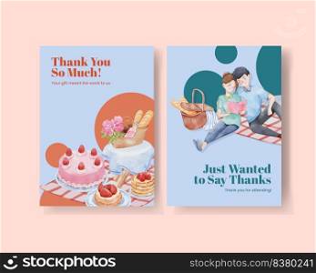 Thank card template with picnic day concept,watercolor style 