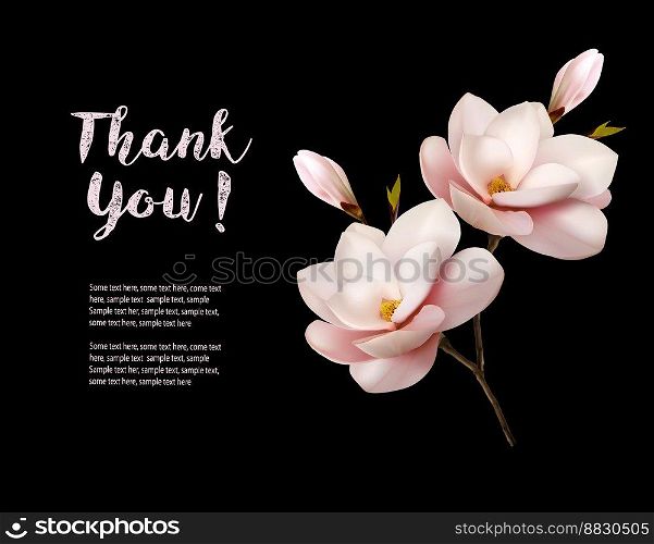 Thank You background with beautiful pink magnolia. Vector