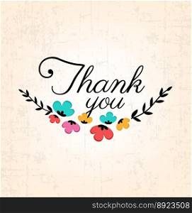 Thank you calligraphic design with flowers vector image
