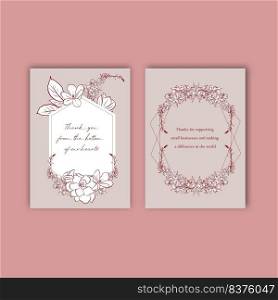 Thank you card template design with line art flower vector illustration. 