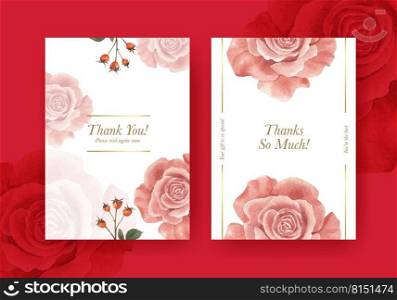 Thank you card template with spring flower concept,watercolor style 