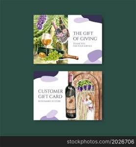 Thank you card template with wine farm concept design for greeting and anniversary watercolor vector illustration.