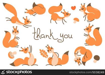 Thank You Card with Cute Squirrels.. Thank You Card with Cute Squirrels. Vector Illustration.