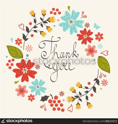 Thank you card with floral wreath vector image
