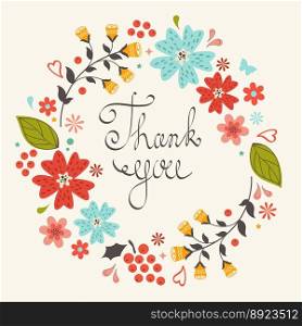 Thank you card with floral wreath vector image