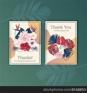 Thank you card with p&as floral watercolor vector illustration 