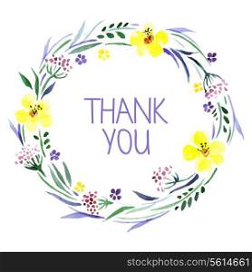 Thank you card with watercolor floral bouquet. Vector illustration&#x9;