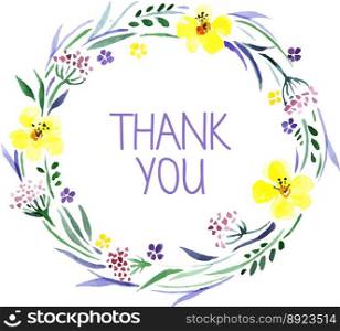 Thank you card with watercolor floral bouquet vector image
