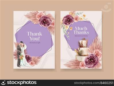 Thank you card with wedding ceremony concept design watercolor illustration 