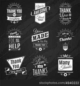 Thank You Chalkboard Signs. Chalkboard collection of nine vintage thank you signs making in different fashioned font style vector illustration
