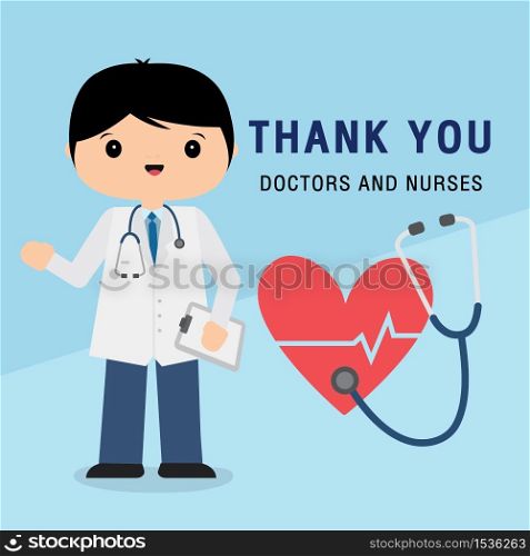 Thank you doctors and nurses fighting coronavirus Cartoon Vector.