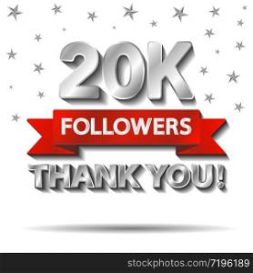 Thank you followers, thanks banner template. follower achievement congratulation silver design for social networks, media. Web blogger subscribers. Vector illustration