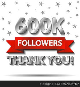 Thank you followers, thanks banner template. follower achievement congratulation silver design for social networks, media. Web blogger subscribers. Vector illustration