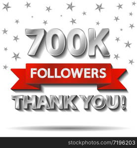 Thank you followers, thanks banner template. follower achievement congratulation silver design for social networks, media. Web blogger subscribers. Vector illustration