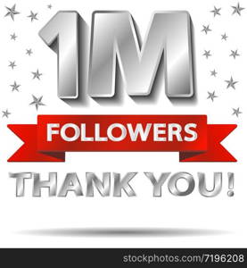 Thank you followers, thanks banner template. follower achievement congratulation silver design for social networks, media. Web blogger subscribers. Vector illustration
