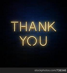 Thank you glowing neon shiny text, vector illustration