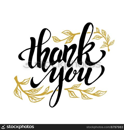 Thank you. Hand drawn lettering isolated on white background. Thanksgiving Day. Design element for poster, greeting card, flyer. Vector illustration.