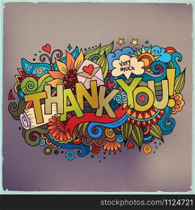 Thank You hand lettering and doodles elements background. Vector illustration. Thank You hand lettering and doodles elements background