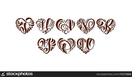 Thank You handwritten calligraphic text in form of heart. Vector illustration hand drawn lettering for Valentines Day. Phrase for greeting card, scrapbooking, invitation.. Thank You handwritten calligraphic text in form of heart. Vector illustration hand drawn lettering for Valentines Day. Phrase for greeting card, scrapbooking, invitation