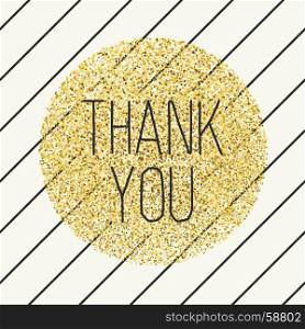 Thank you. Invitation card design template. Diagonal black lines pattern and golden chaotic dots circle shaped. Vector invitation design background.