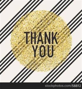 Thank you. Invitation card design template. Diagonal lines pattern and golden chaotic dots circle shaped. Vector invitation design background.
