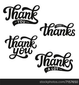Thank you lettering set. Hand drawn black text isolated on white background. Vector typography for cards, invitations, banners