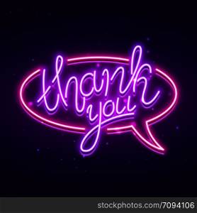 Thank you neon glowing vector illustration design