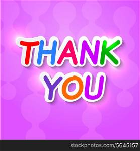 Thank you plaque on a purple background with reflections. Vector illustration.