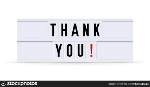 THANK YOU. Text displayed on a vintage letter board light box. Vector illustration.. THANK YOU text in a vintage light box. Vector illustration