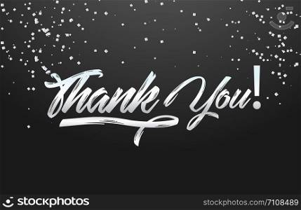 Thank you vector banner design. Silver shine thank you text on black background.