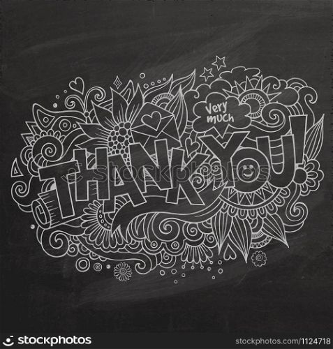 Thank You Vector hand lettering and doodles elements chalkboard background. Thank You hand lettering and doodles elements background