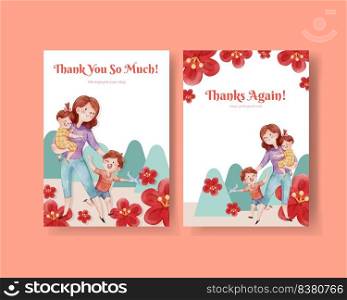 Thanks card template with love supermom concept,watercolor style
