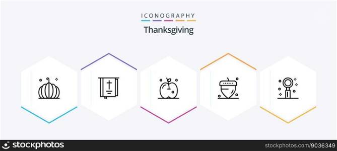 Thanks Giving 25 Line icon pack including lifestyle. celebration. thanksgiving. thanksgiving. acorn