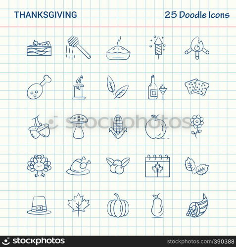 Thanksgiving 25 Doodle Icons. Hand Drawn Business Icon set