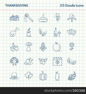 Thanksgiving 25 Doodle Icons. Hand Drawn Business Icon set