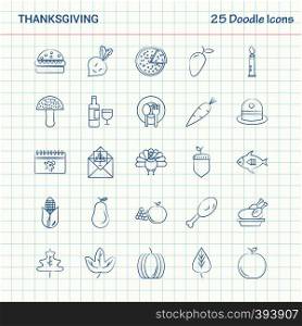 Thanksgiving 25 Doodle Icons. Hand Drawn Business Icon set