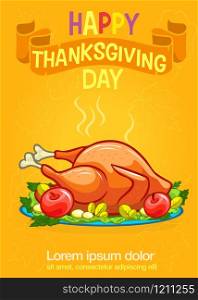 Thanksgiving appetizing fried turkey meal poster. Vector illustration for party